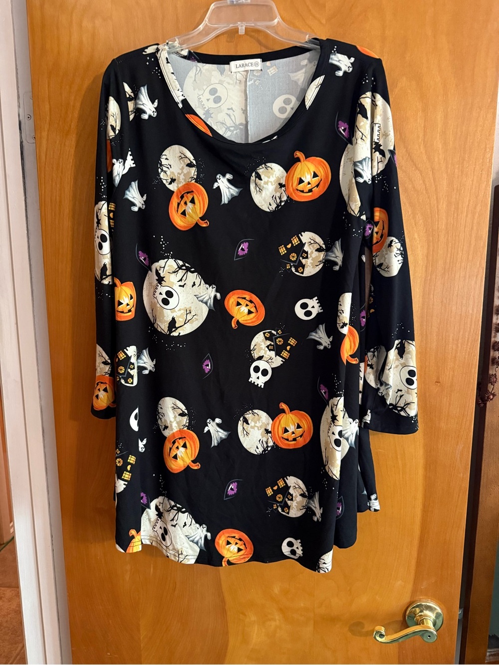 LARA Black Halloween Pumpkin & Skull Long Sleeve Tee